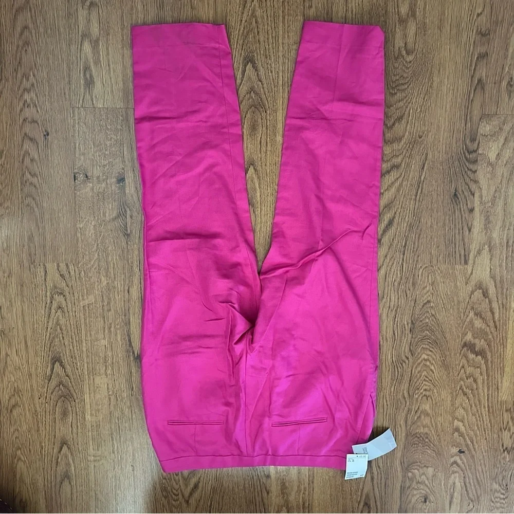 H&M Fuchsia pink bright Trousers size 12 linen blend flat front NWT causal